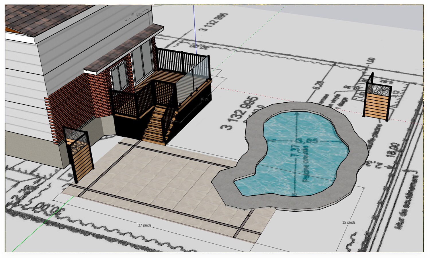 Plan 3D du projet de terrasse